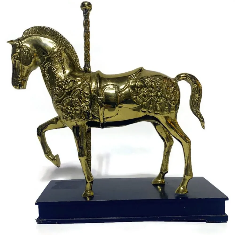 Brass Carousel Horse on Lacquer Wood Base Wildwood Accents 9